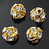 Ball Rhinestone Spacer, Brass, Round, plated, with rhinestone Approx 0.5mm 