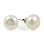 Freshwater Pearl Stud Earring, brass post pin, Dome, white, 11-12mm 