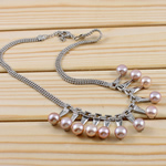 perle d'eau douce cultivée collier, avec chaîne en laiton, à un fil, rose, 8-9mm pouce, Vendu par brin
