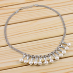 Perlas cultivadas de agua dulce collar, con cadena de latón, sarta sola, Blanco, 8-9mm, longitud:15 Inch, Vendido por Sarta