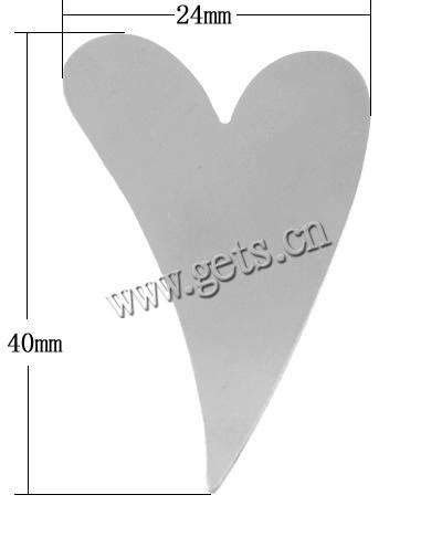 Sterling Silver Tag, 925 Sterling Silver, Heart, no hole, silver color, 24x40x0.4mm, Sold By PC