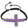 Zinc Alloy Woven Ball Bracelets, with Wax Cord & Hematite, Cross, handmade, with rhinestone 8mm Approx 7-14 Inch 