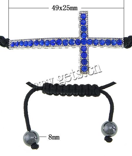 Zinc Alloy Woven Ball Bracelets, with Wax Cord & Nylon Cord & Hematite, Cross, handmade, with rhinestone, more colors for choice, 49x25x5mm,8mm, Length:Approx 7-14 Inch, Sold By Strand