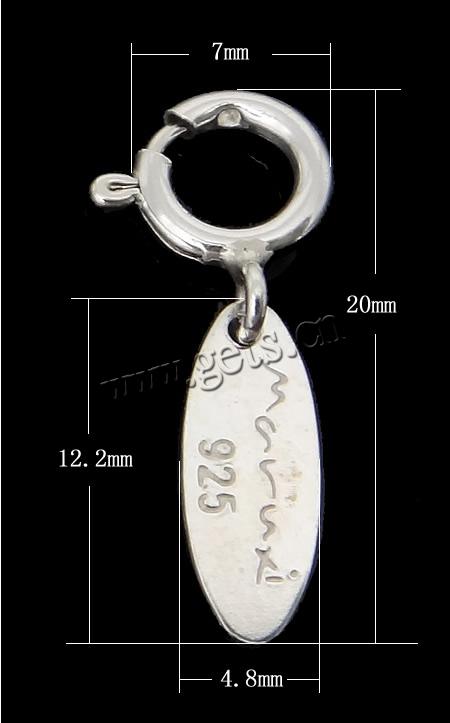 Etiqueta de plata de rey, plata de ley 925, Óvalo, con cierre de anillo de primavera, más colores para la opción, 20mm, 7mm, 12.2x4.8x0.5mm, Vendido por UD