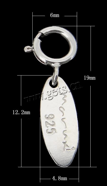 Sterling Silver Tag, 925 Sterling Silver, Oval, with spring ring clasp, more colors for choice, 19mm, 6mm, 12.2x4.8x0.5mm, Sold By PC