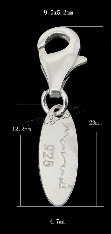 Стерлингового серебра тег, Серебро 925 пробы, Овальная форма, с застежкой омар, Много цветов для выбора, 23mm, 9.5x5.2x2.5mm, 12.2x4.7x0.5mm, продается PC