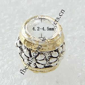 Perles European en alliage de zinc, tambour, Placage, sans filetage & deux tons, protéger l'environnement, sans nickel, plomb et cadmium Environ 4.2-4.5mm, Vendu par PC