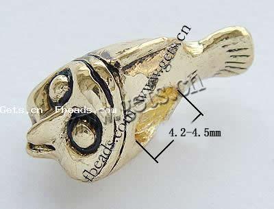 Zinc Alloy European Beads, Fish, plated, plating thickness more than 3μm & without troll Approx 4.2-4.5mm 