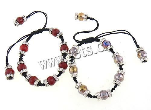 Crystal Woven Ball Bracelets, with Nylon Cord & Brass, with rhinestone, more colors for choice, 10mm,8x4mm, Length:6~10 Inch, Sold By Strand
