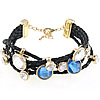 PU Leather Cord Bracelets, with Crystal & Zinc Alloy , black, 7.5mm,8mm,12mm .5 Inch 
