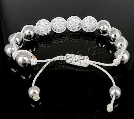 Zinc Alloy Woven Ball Bracelets, with Nylon Cord & Acrylic, with rhinestone, more colors for choice, 12.5mm,11.5mm,7mm, Length:7~10 Inch, Sold By Strand