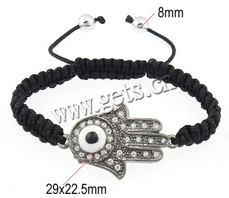 bracelet hamsa , alliage de zinc, avec corde en nylon, main, émail & avec strass, plus de couleurs à choisir, 29x22.5mm,8mm, Longueur:6~9 pouce, Vendu par brin
