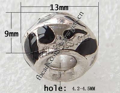Emaille Zink Legierung Europa Perlen, Zinklegierung, Rondell, plattiert, plattierte Dicke über 3μm & großes Loch, keine, frei von Nickel, Blei & Kadmium, 9x13mm, Bohrung:ca. 5mm, verkauft von PC