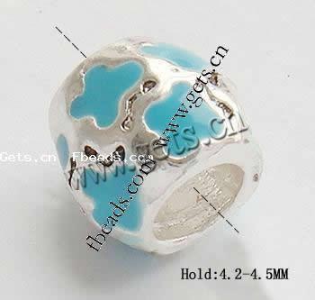 Enamel Zinc Alloy European Beads, Drum, plated, plating thickness more than 3μm & without troll & solid & with rhinestone & large hole, more colors for choice, 9x8mm, Hole:Approx 4.2-4.5mm, Sold By PC