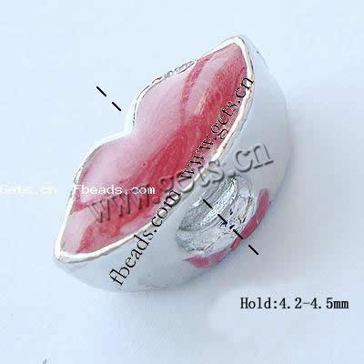 Enamel Zinc Alloy European Beads, Lip, plated, without troll & large hole, more colors for choice, 17x7mm, Hole:Approx 4.2-4.5mm, Sold By PC