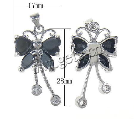 Cubic Zirconia Brass Pendants, Butterfly, plated, with cubic zirconia & faceted, more colors for choice, 28x17x5mm, Hole:Approx 4x3.5mm, Sold By PC