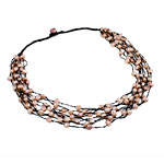 Collier de perles d'eau douce naturelles, corde en nylon, 8 brins & avec les perles, 7-10mm pouce, Vendu par brin