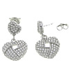 Sterling Silver Drop Earring, 925 Sterling Silver, sterling silver post pin, Heart, plated, with cubic zirconia 0.8mm 