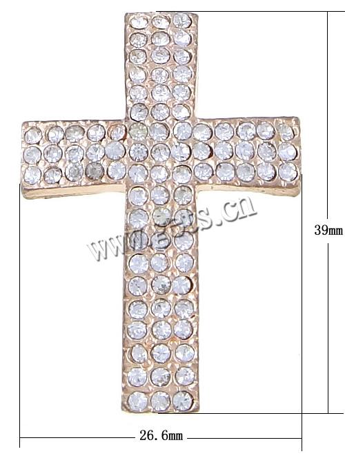 Rhinestone Zinc Alloy Connector, Cross, plated, Customized & with rhinestone, more colors for choice, 39x26.6x5.3mm, Hole:Approx 2.2mm, Sold By PC