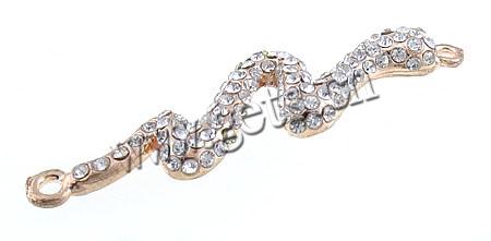 Animal Zinc Alloy Connector, Snake, rose gold color plated, with rhinestone & 1/1 loop, more colors for choice, 54.5x15.7x5mm, Hole:Approx 2mm, Sold By PC