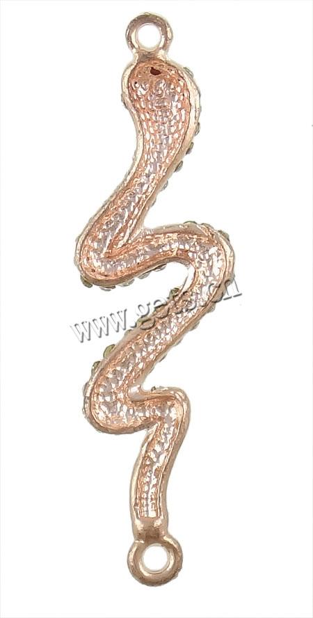Connecteur en alliage de Zinc animal, serpent, Plaqué de couleur d'or rose, avec strass & boucle de 1/1, plus de couleurs à choisir, 54.5x15.7x5mm, Trou:Environ 2mm, Vendu par PC