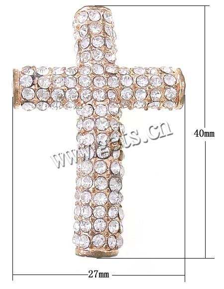 Strass Zinklegierung Perlen, Kreuz, plattiert, keine, 40x27x8mm, Bohrung:ca. 3mm, verkauft von PC