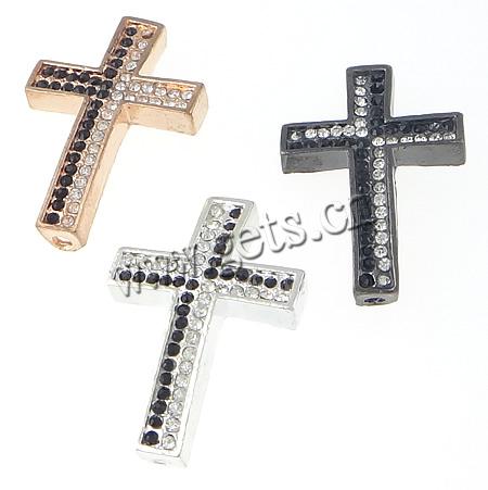 Rhinestone Zinc Alloy Connector, Cross, plated, Customized & with rhinestone, more colors for choice, 39.2x26.3x7mm, Hole:Approx 2.5mm, Sold By PC