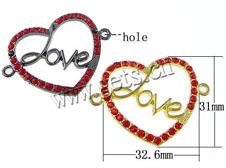 Rhinestone Zinc Alloy Connector, Heart, plated, Customized & with rhinestone & 1/1 loop, more colors for choice, 31x32.6x2.9mm, Hole:Approx 2mm, Sold By PC