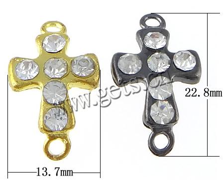 Rhinestone Zinc Alloy Connector, Cross, plated, Customized & with rhinestone, more colors for choice, 22.8x13.7x4.5mm, Hole:Approx 2.1mm, Sold By PC
