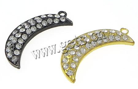 Zinc Alloy Rhinestone Pendants, Moon, plated, Customized & with rhinestone, more colors for choice, 34.6x16.3x3.3mm, Hole:Approx 2.1mm, Sold By PC
