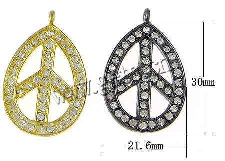 Zinc Alloy paix pendentifs, alliage de zinc, Logo de la paix, Placage, Personnalisé & avec strass, plus de couleurs à choisir, 30x21.6x1.9mm, Trou:Environ 1.9mm, Vendu par PC