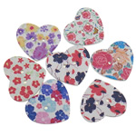 2 Hole Wood Button, Heart, printing, mixed colors Approx 1.5mm 