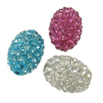 Strass Ton befestigte Perlen, Strass Ton befestigte Perelen, oval, mit Strass, gemischte Farben, 10x14mm, Bohrung:ca. 2mm, verkauft von PC