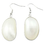 White Shell Earrings, with Brass, Flat Oval, platinum color plated, 45mm Approx 1.7 Inch 