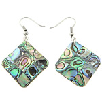 Abalone Shell Earring, with Brass, Rhombus, platinum color plated, mosaic, 50mm Approx 1.9 Inch 