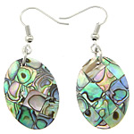 Abalone Shell Earring, with Brass, Flat Oval, platinum color plated, mosaic, 47mm Approx 1.8 Inch 