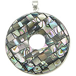 Brass Shell Pendants, with Mosaic Shell, Donut, platinum color plated, mosaic Approx 10mm 