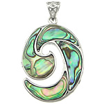 Abalone Shell Pendants, Brass, with Abalone Shell, Flat Oval, platinum color plated Approx 