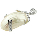 Brass Shell Pendants, with White Shell, Oval, platinum color plated Approx 