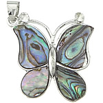 Abalone Shell Pendants, Brass, with Abalone Shell, Butterfly, platinum color plated, with rhinestone Approx 