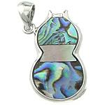 Abalone Shell Pendants, Brass, with Black Shell & Abalone Shell, Calabash, platinum color plated Approx 
