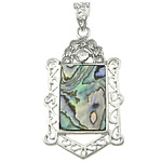 Abalone Shell Pendants, Brass, with Abalone Shell, Rectangle, platinum color plated, with rhinestone Approx 