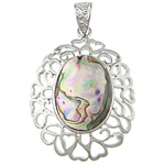 Abalone Shell Pendants, Brass, with Abalone Shell, Flower, platinum color plated Approx 