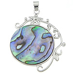 Abalone Shell Pendants, Brass, with Abalone Shell, Flat Round, platinum color plated Approx 