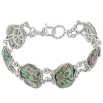 Abalone Shell Bracelets, Brass, with Abalone Shell, platinum color plated, 26.7-30x21-21.2x6.2-6.5mm Approx 9 Inch 