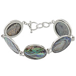 Abalone Shell Bracelets, Brass, with Abalone Shell, Flat Oval, platinum color plated Approx 7.5 Inch 