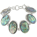 Abalone Shell Bracelets, Brass, with Abalone Shell, Flat Oval, platinum color plated Approx 8 Inch 