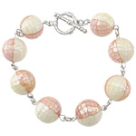Freshwater Shell Bracelet, Brass, with Shell, Round, platinum color plated, 14mm Approx 8.5 Inch 