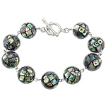 Abalone Shell Bracelets, Brass, with Abalone Shell, Round, platinum color plated, 14mm Approx 8.5 Inch 