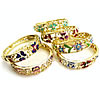 Cloisonne Bracelet, Zinc Alloy, Donut, gold color plated, imitation cloisonne & with flower pattern & enamel & with rhinestone & hollow, mixed colors Approx 7-8 Inch 